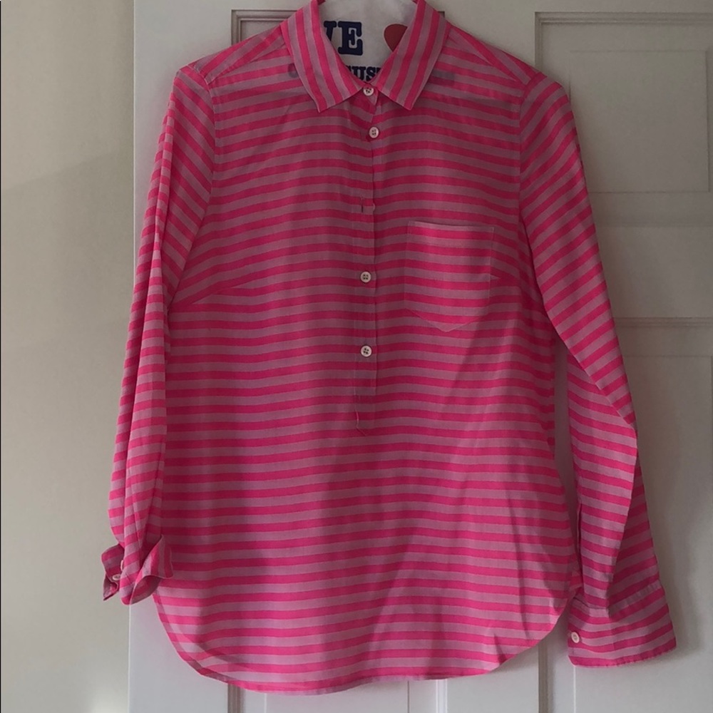 J. Crew Pink Stripe Button Front Top
